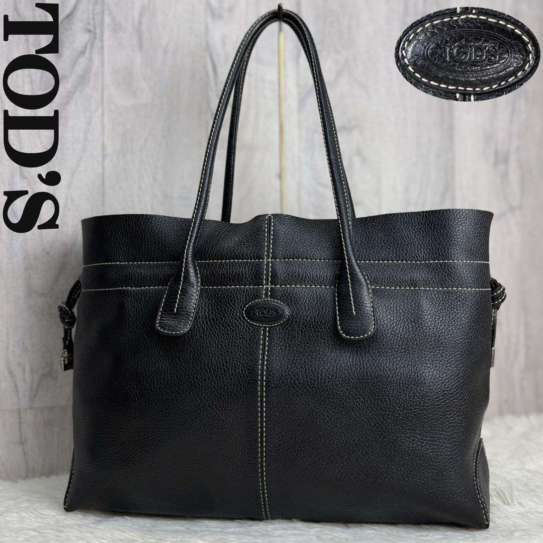 新品タグ付♡TOD'S トッズ エンボスロゴ レザー トートバッグ ブラック 目立った傷や汚れなし】美品 A4可 TOD'S トッズ エンボスロゴ