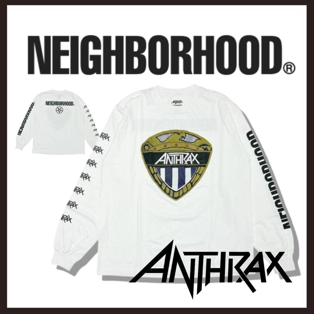 ○★新品 未使用 NEIGHBORHOOD アンスラックスコラボ ロンT 長袖 ホワイト M Anthrax バンドTシャツ バンT（ネイバーフット）○●