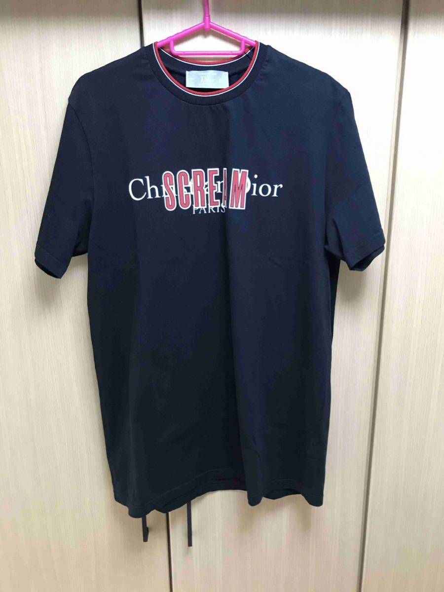 正規 70周年限定 17SS Dior Homme ディオール オム KRIS VAN ASSCHE クリスヴァンアッシュ ロゴ SCREAM Tシャツ 黒 L 733J14R8412