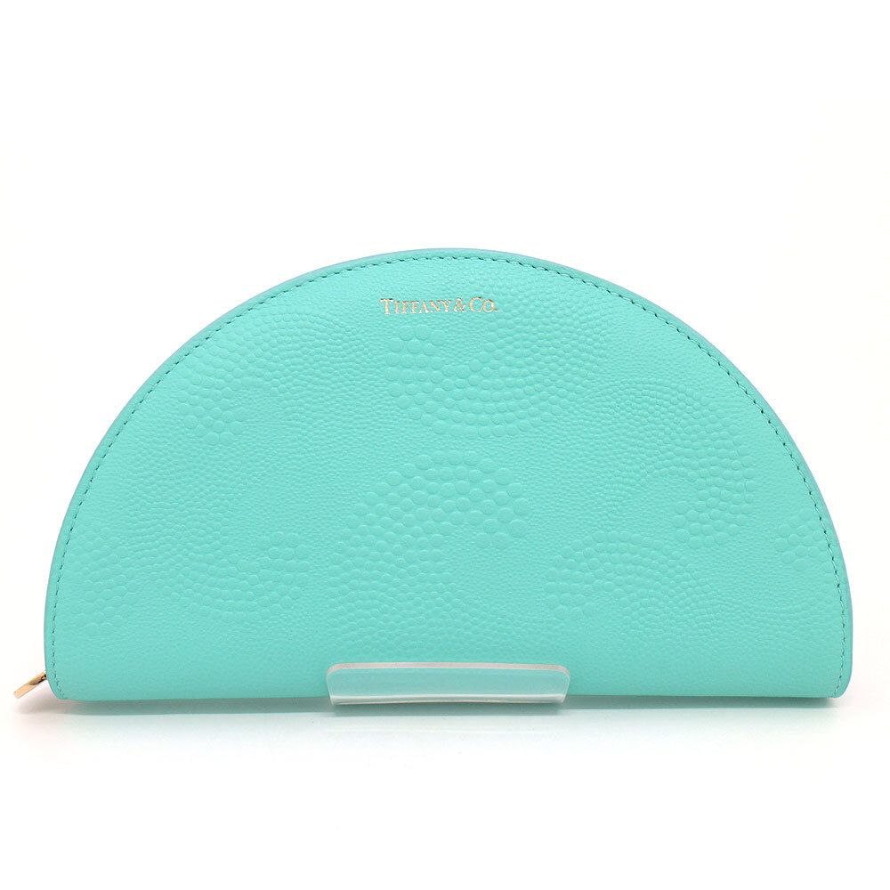 中古 美品 ほぼ未使用 ティファニー TIFFANY&Co. 二つ折り財布 ハーフムーン ミディアム ウォレット ブルー ブランド財布 レディース 水色