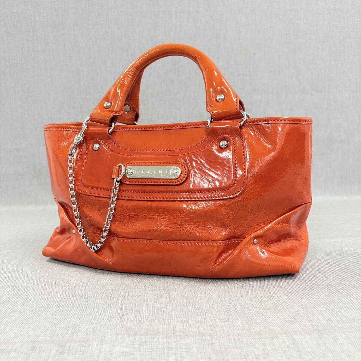CELINE セリーヌ エナメル ブギーバッグ ハンドバッグ トートバッグ レザー オレンジ