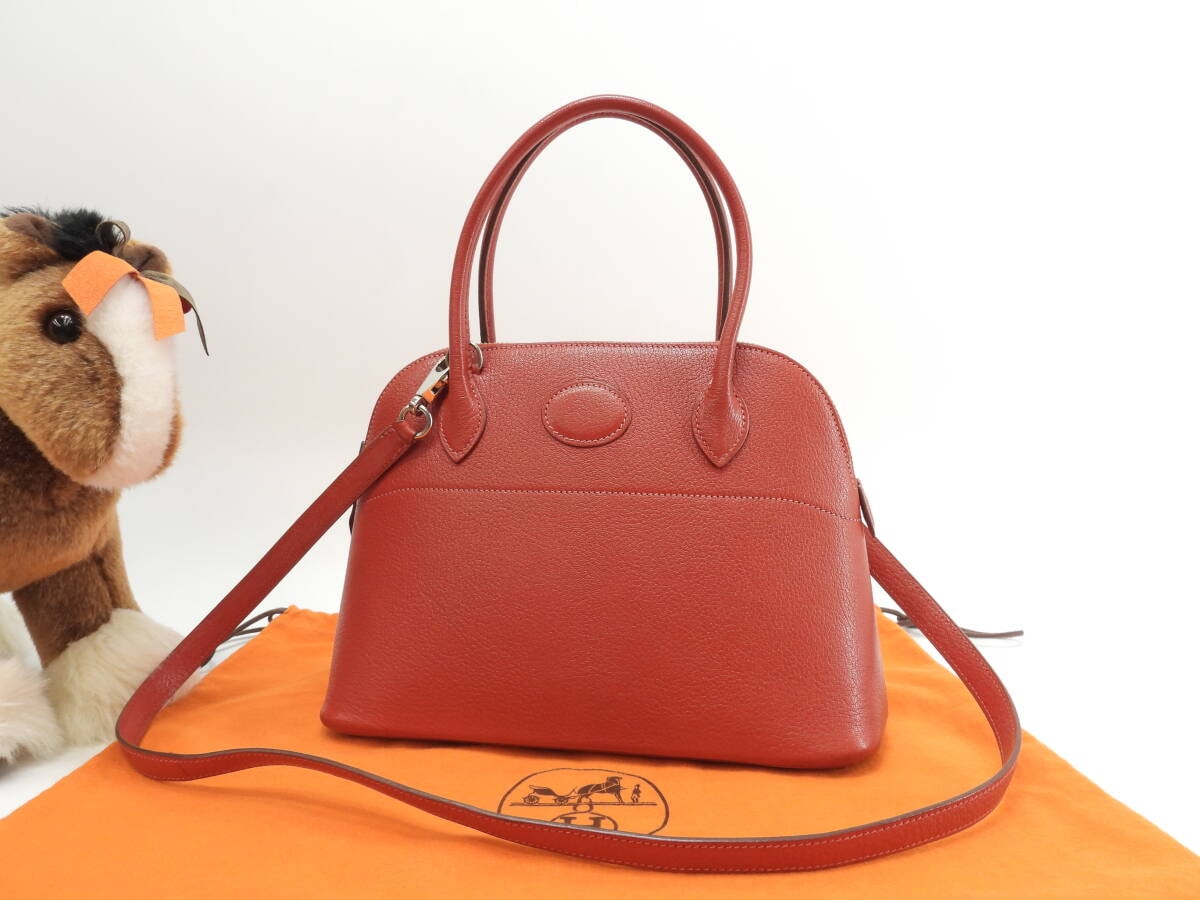 エルメス ボリード27 シェールブ 赤 ミニハンドバッグ s付トートバッグ@□H 2