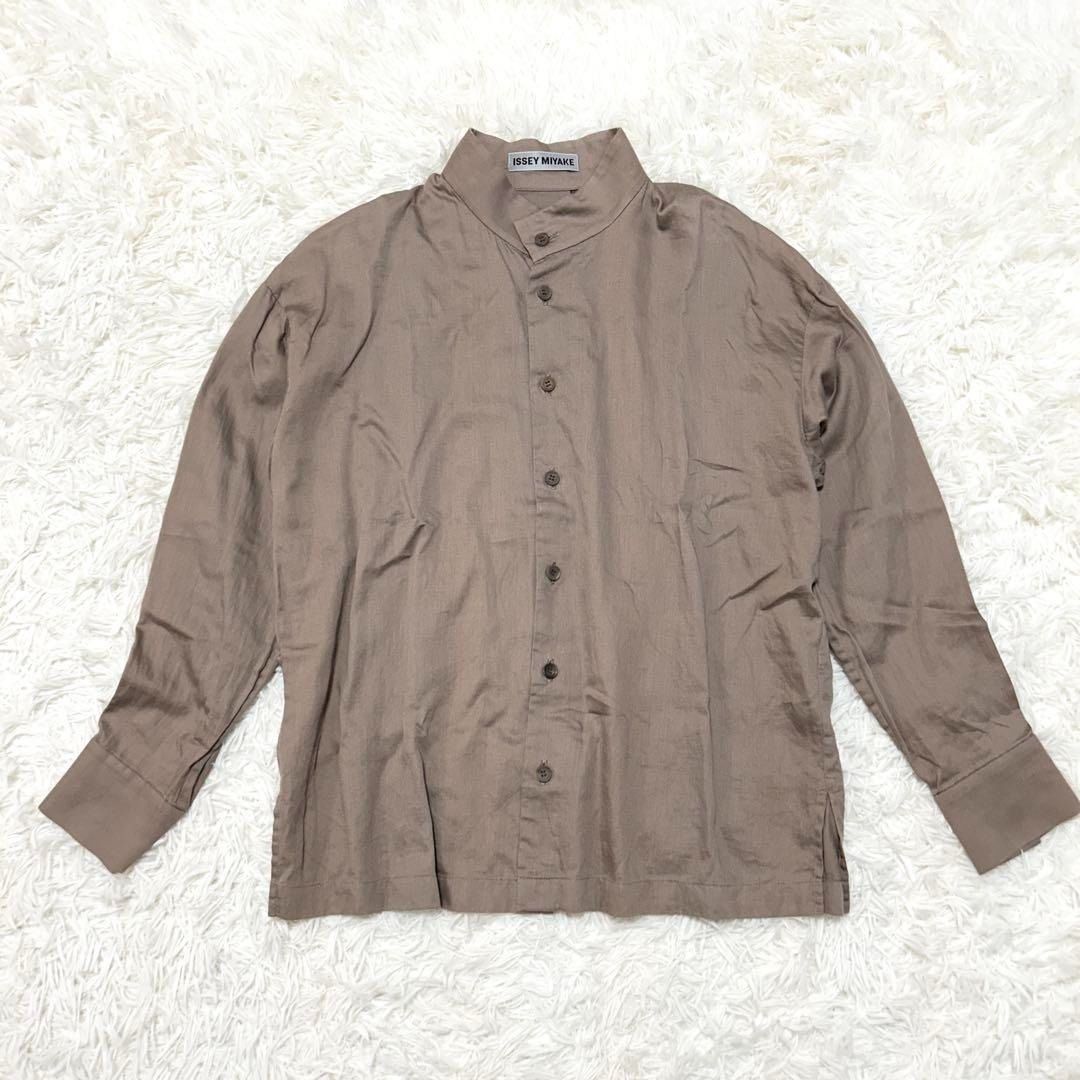 美品 ISSEY MIYAKE イッセイミヤケ 変形スタンドカラーシャツ 1モード系 ブラウンシャツ レディース S