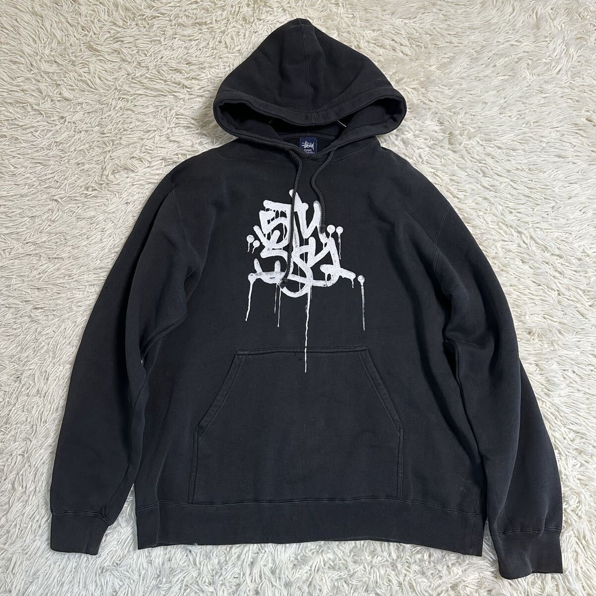 【STUSSY】ステューシー USA製パーカー L ブラック フーディ