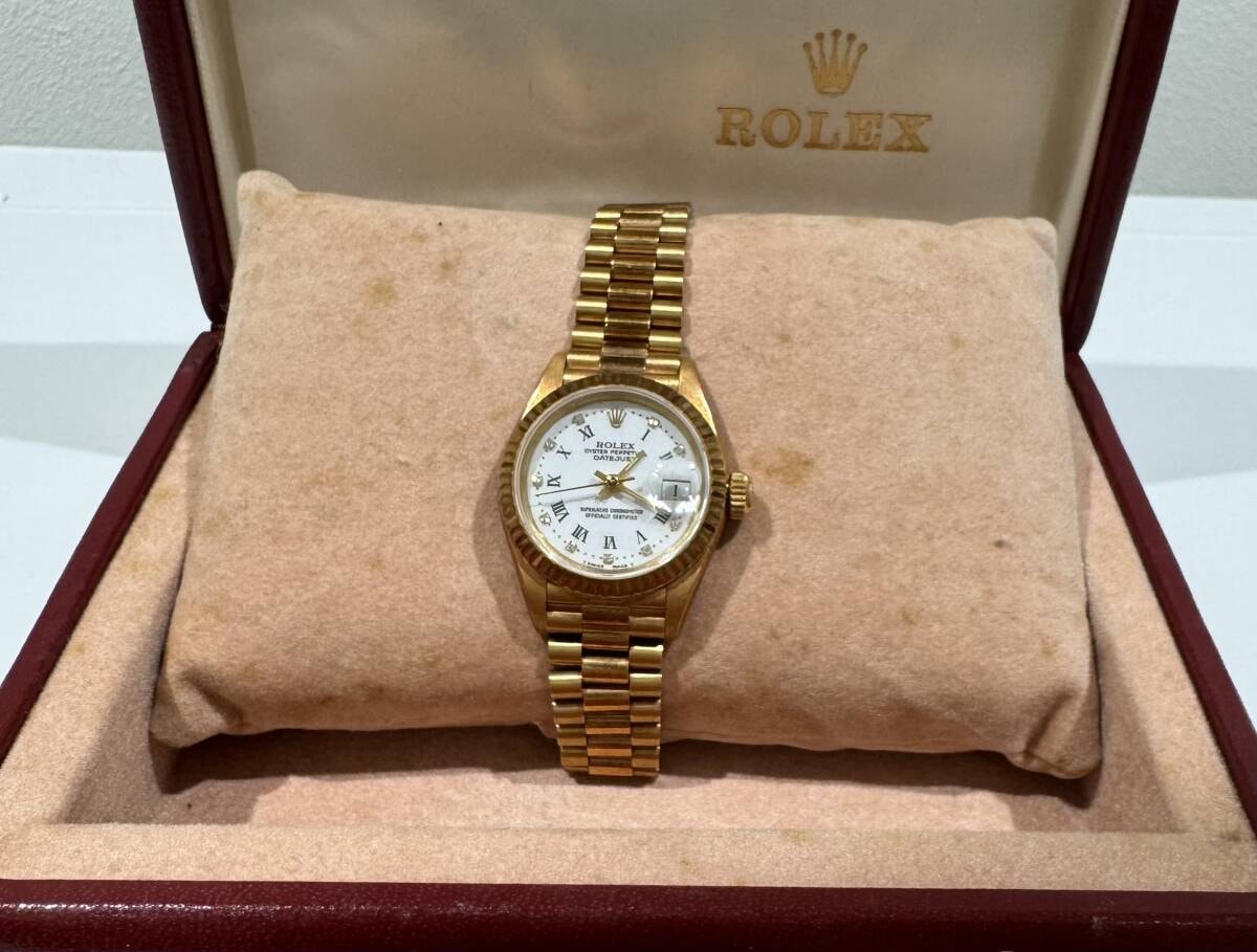 TIME★SALE！！【美品】ROLEX ロレックス 69178 デイトジャスト 90番 65年頃 10P ダイヤモンド 金無垢 K18YG レディース 箱 保証書稼働品