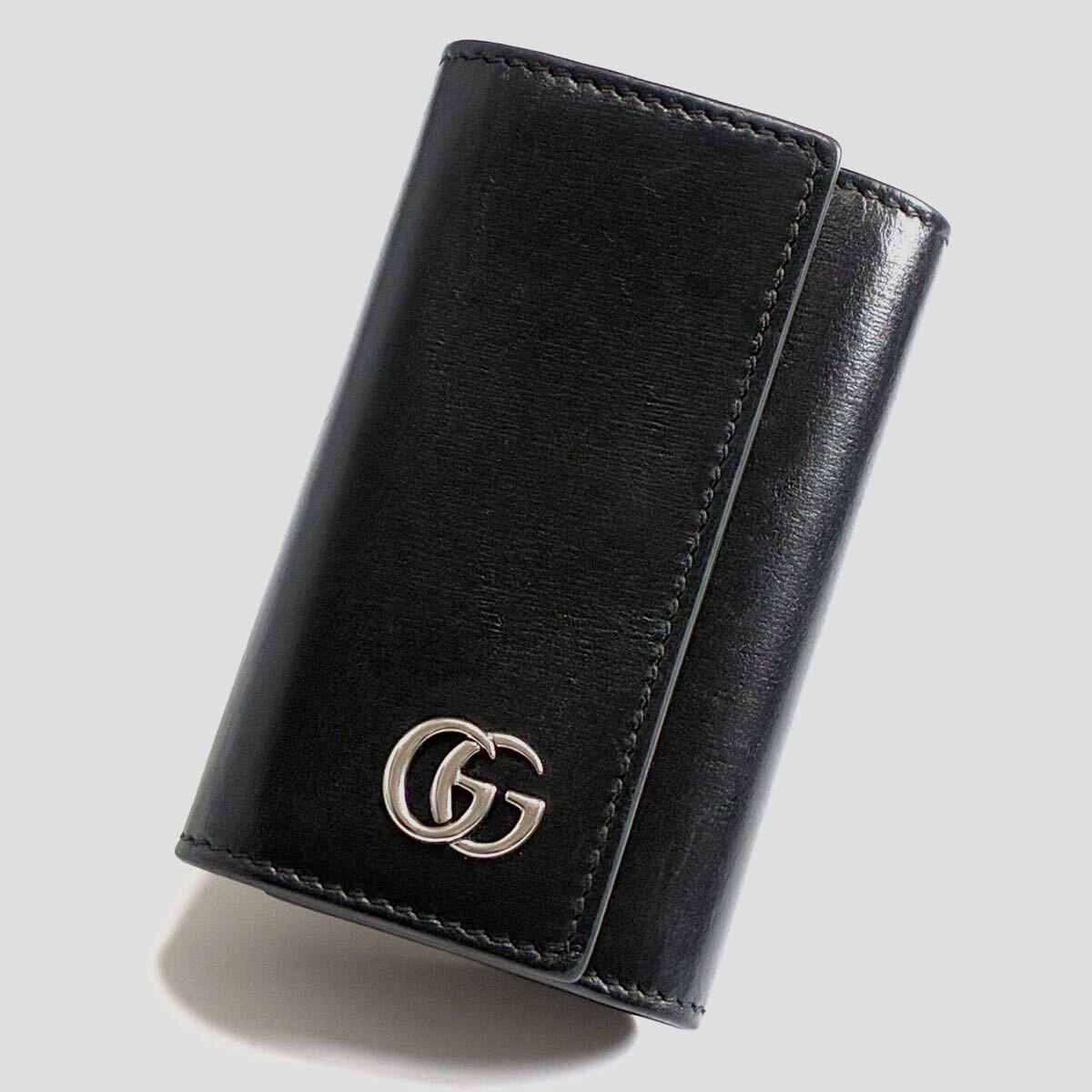 ★GUCCI グッチ GGマーモント 6連 キーケース レザー ブラック 黒 メンズ 男性【鑑定済み 本物保証】
