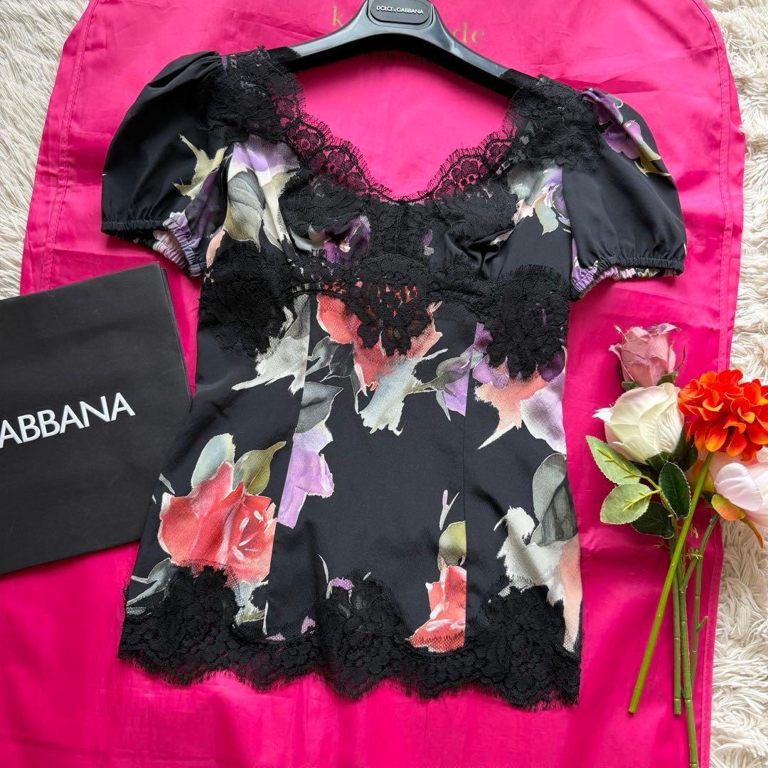 DOLCE&amp;GABBANA ドルチェアンドガッバーナ  F5N69T/IS1E4 ｼﾙｸｼﾌｫﾝﾌﾗﾜｰﾌﾟﾘﾝﾄﾘﾎﾞﾝﾀｲﾌﾞﾗｳｽ 46 A (未使用に近い)】ドルチェアンドガッバーナ F5N69T/IS1E4 ｼﾙｸｼﾌｫﾝ