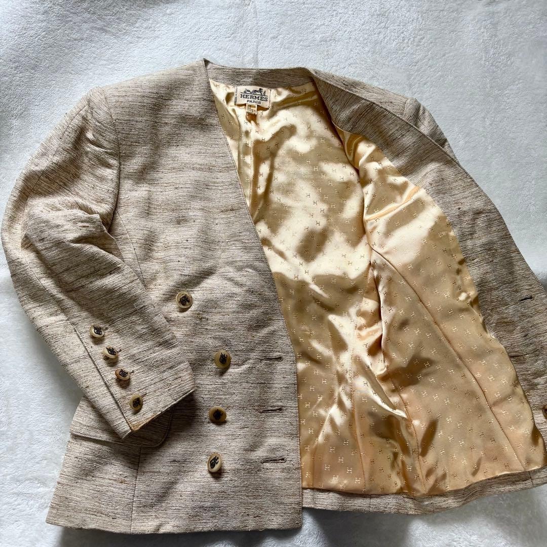 やや傷や汚れあり】HERMES エルメス テーラードジャケット 42 裏地 総