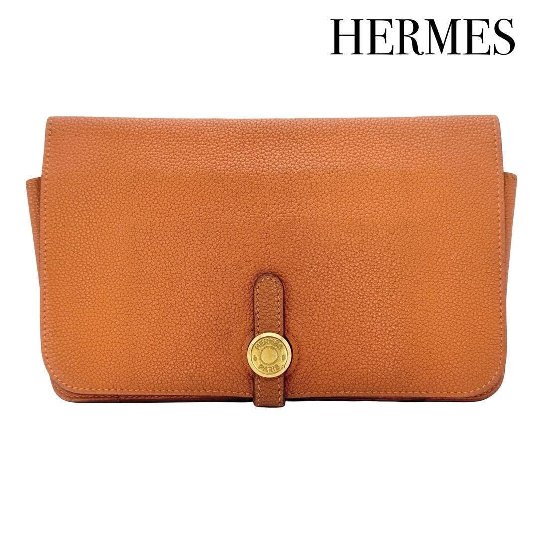 HERMES エルメス ドゴンGM オレンジ レザー 長財布 付属小銭入れ カード入れ レディース □G刻印 2003年製造 フランス製