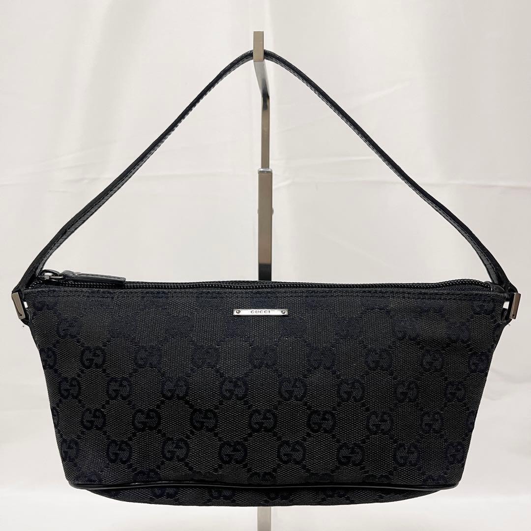 GUCCI グッチ アクセサリーポーチ ハンドバッグ GGキャンバス レザー ブラック 黒 07198