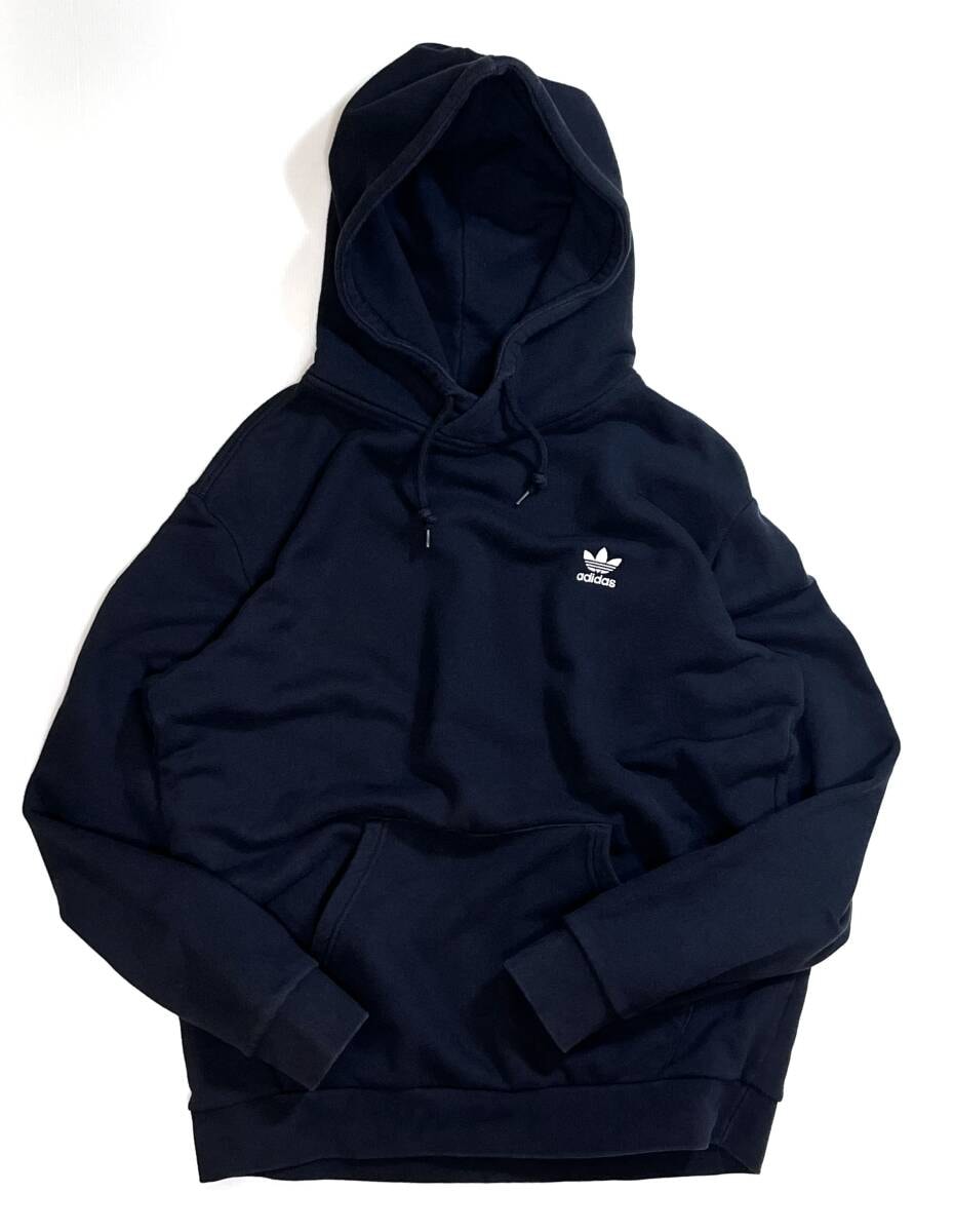 adidas アディダス オリジナルス トレフォイル刺繍ロゴ ファイヤーバード プルオーバー 裏パイル スウェットパーカー ブラック L p25073275