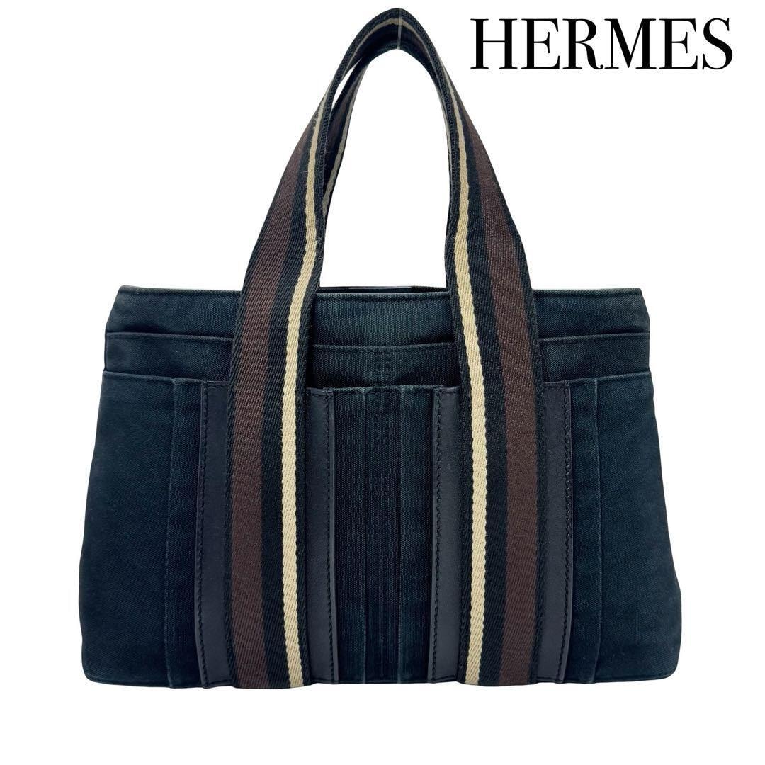 HERMES エルメス トロカホリゾンタル PM ハンドバッグ トートバッグ キャンバス レザー ブラック メンズ レディース
