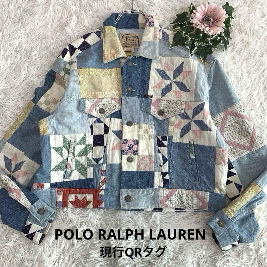 POLO RALPH LAUREN【現行QRタグ:近年モデル/パッチワーク◆デニムジャケット】L相当 クロップド レザータグ レディース ポロラルフローレン