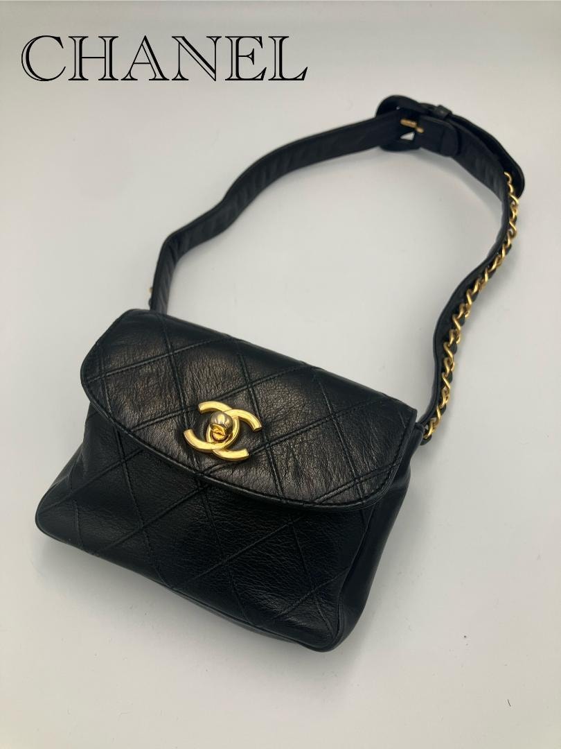 CHANEL Wステッチ ビコローレ ココマーク ターンロック ウエストバッグ
