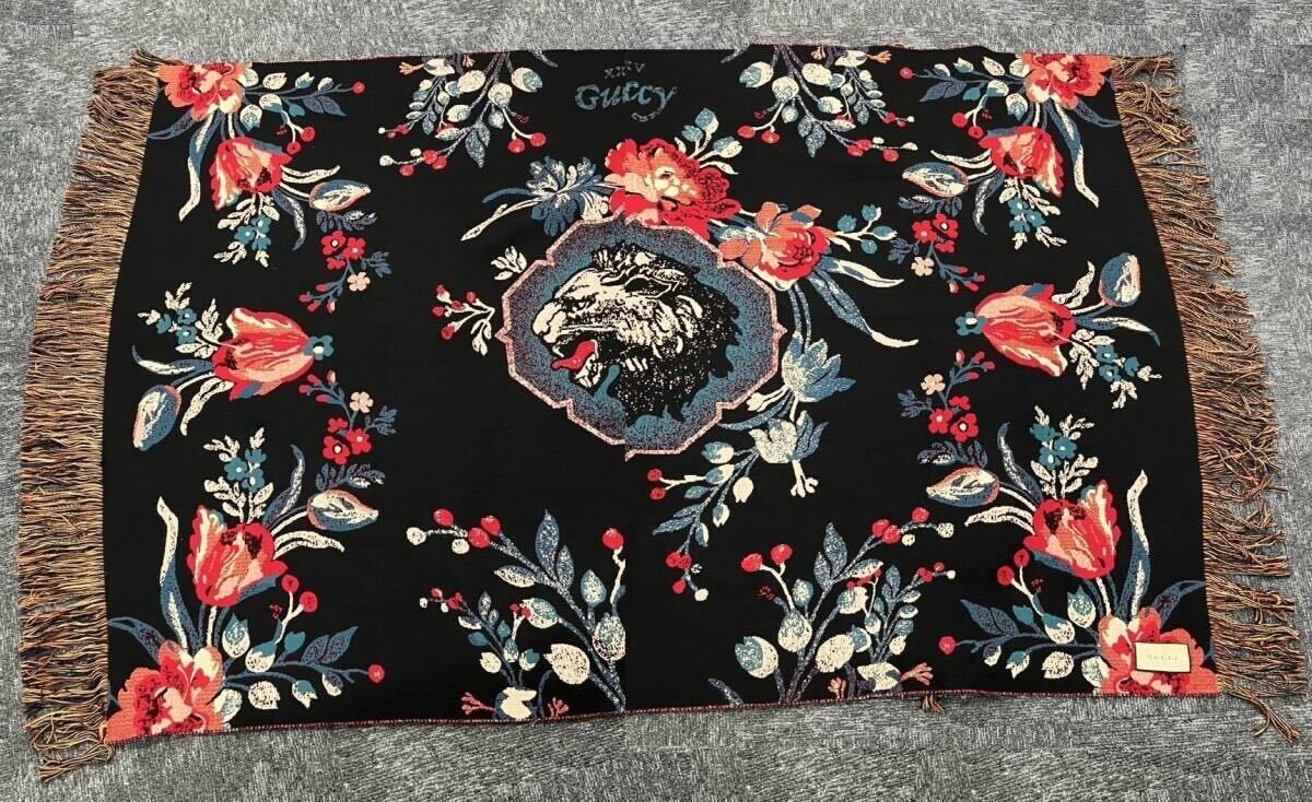 GUCCI グッチ　超大型 ブランケット フローラル ジャガードウール ライオン ダブルベッドサイズ