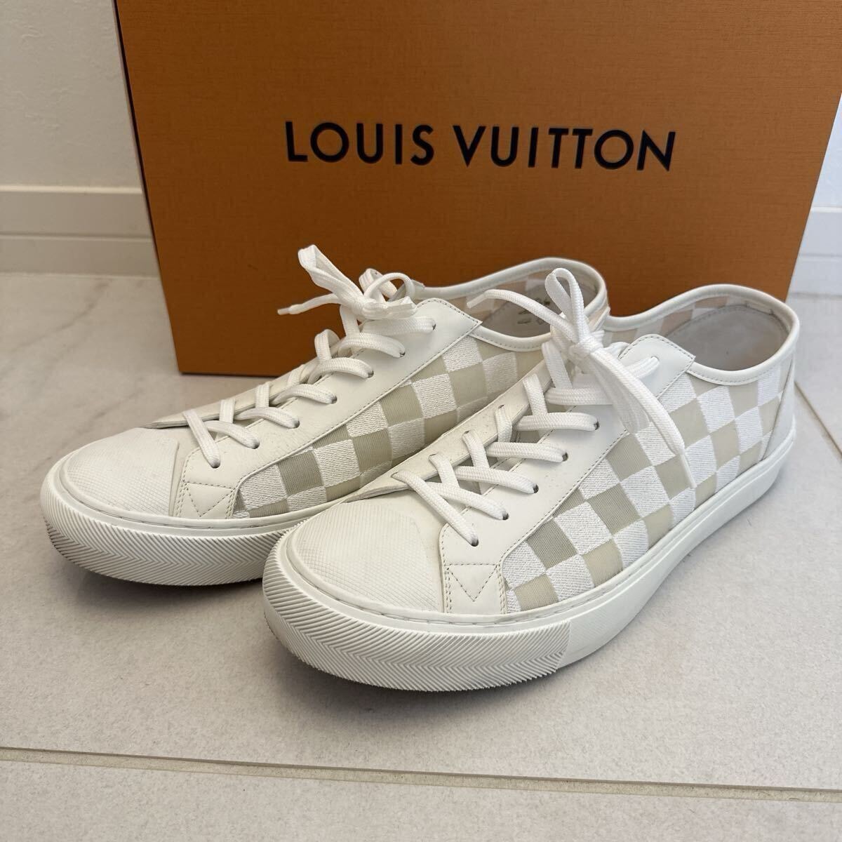 美品 ルイヴィトン LOUIS VUITTON スニーカー ルクセンブルグ ライン ダミエ メッシュ サイズ 8 ホワイト　
