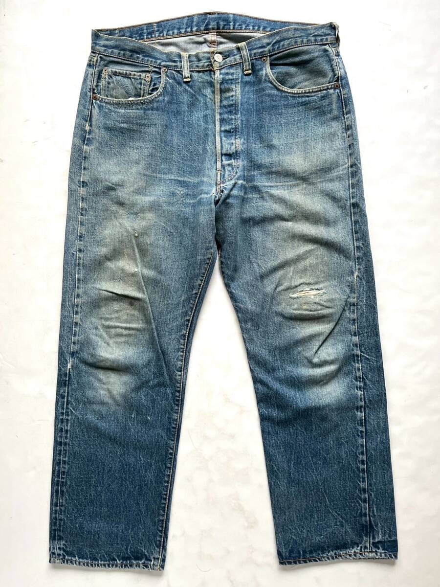 LEVIS 501 BIGE オリジナル vintage リーバイス ビッグE ヴィンテージ ジーンズ 濃紺 ヒゲ ボタン裏6 足長R 赤耳 66 前期