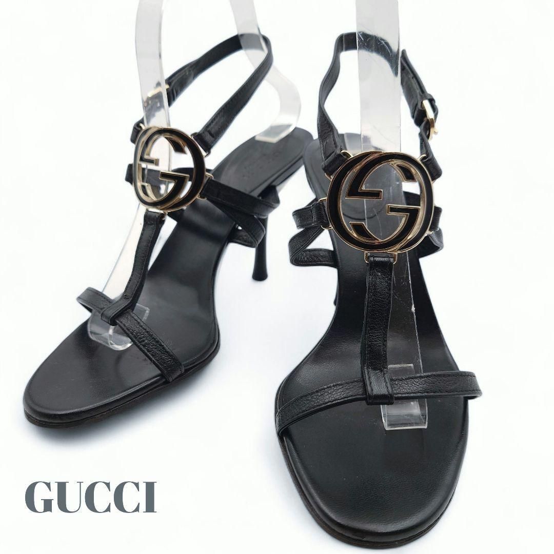目立った傷や汚れなし】GUCCI グッチ レザーストラップサンダル