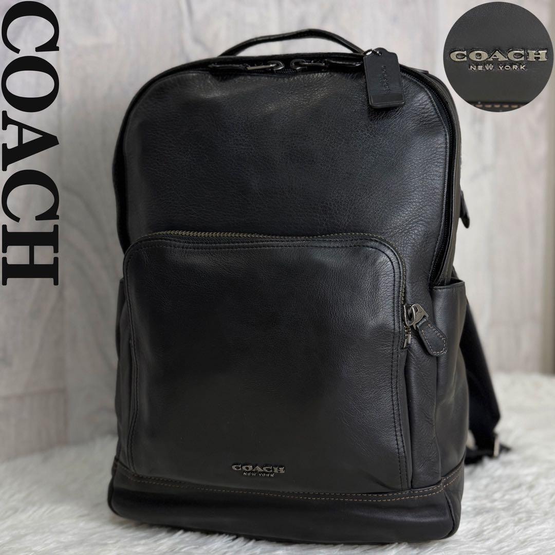 人気 A4可 COACH コーチ ブランドロゴ レザー リュック バックパック ブラック メンズ