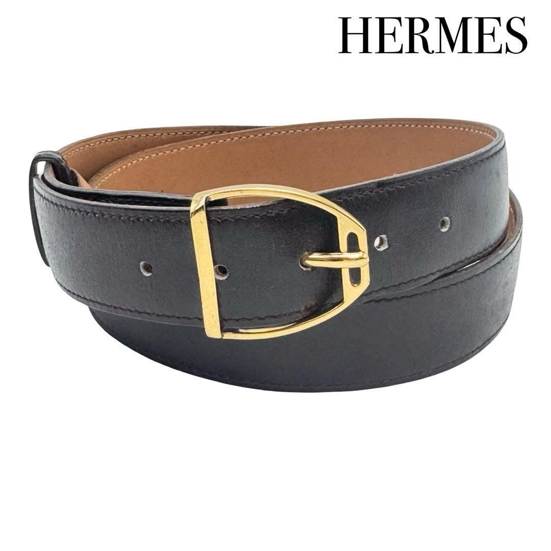 HERMES エルメス エトリエ ベルト 3cm ブラック ゴールド 金 メンズ  