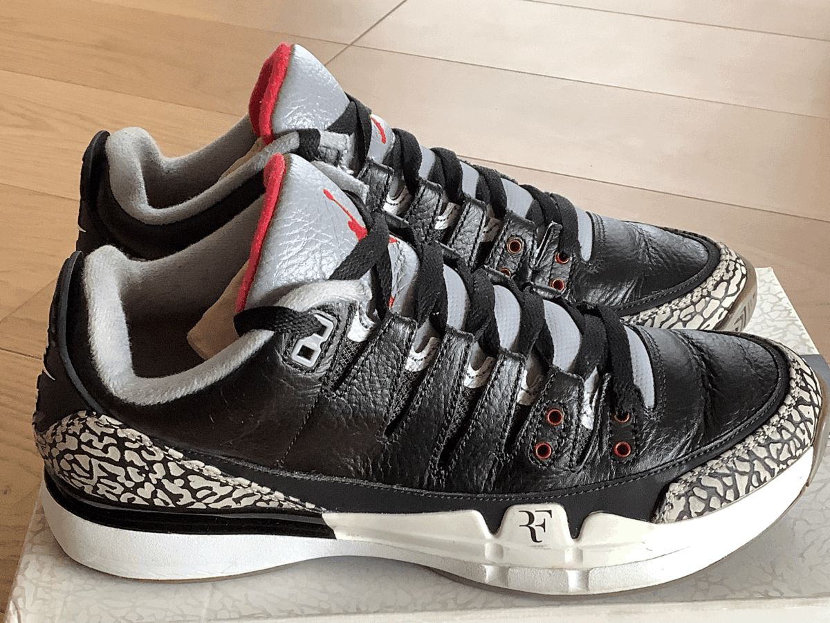 Jordan x Roger Federer NIKE ZOOM VAPOR AJ3 US９.5 27.5cm BLACK/WHITE-CEMENT GREY