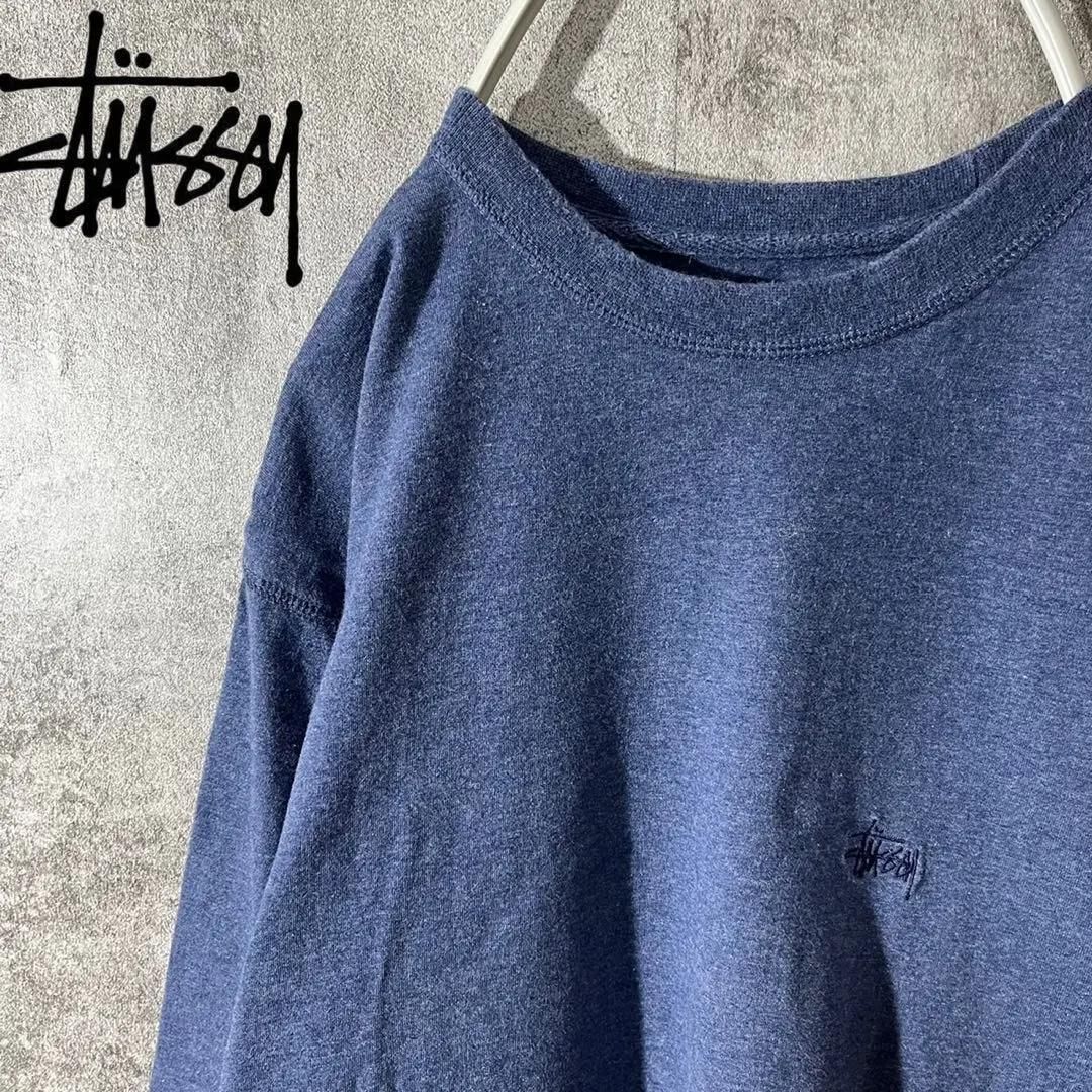 [大人気]　ステューシー　ロングTシャツ　90S　紺タグ　ストックロゴ　刺