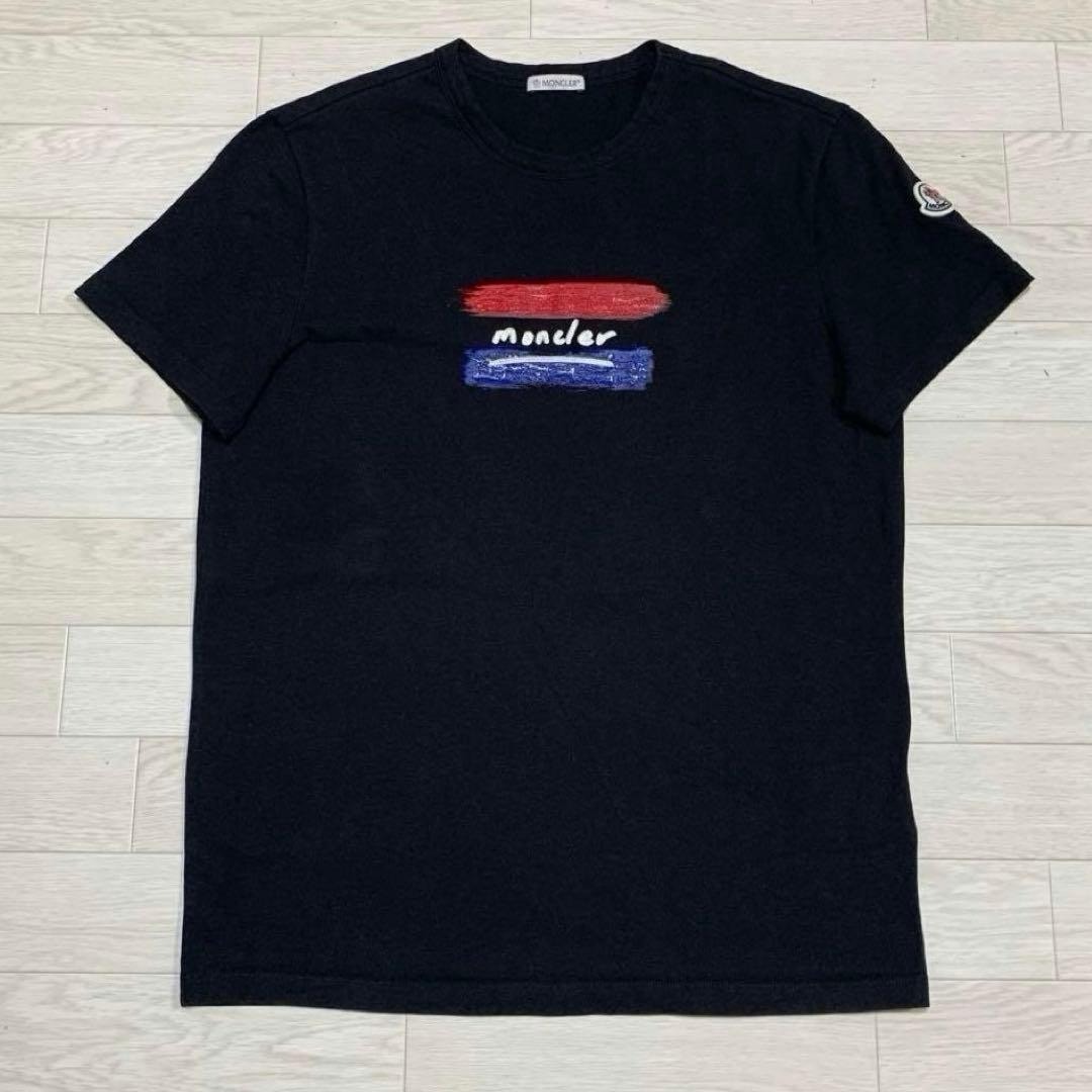 美品★ モンクレール　ペイント　ロゴワッペン　M ブラック Tシャツ　4S514