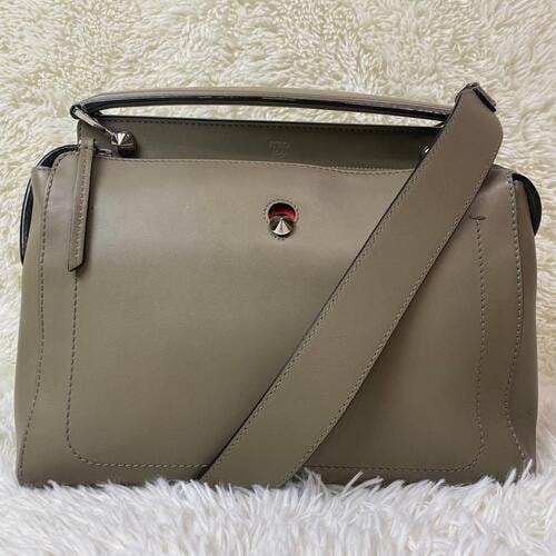 FENDI フェンディ dotcom ドットコム 2way ショルダーバッグ ハンドバッグ グレージュ さくら色 A4収納可能 カーフレザー 本革 ストラップ