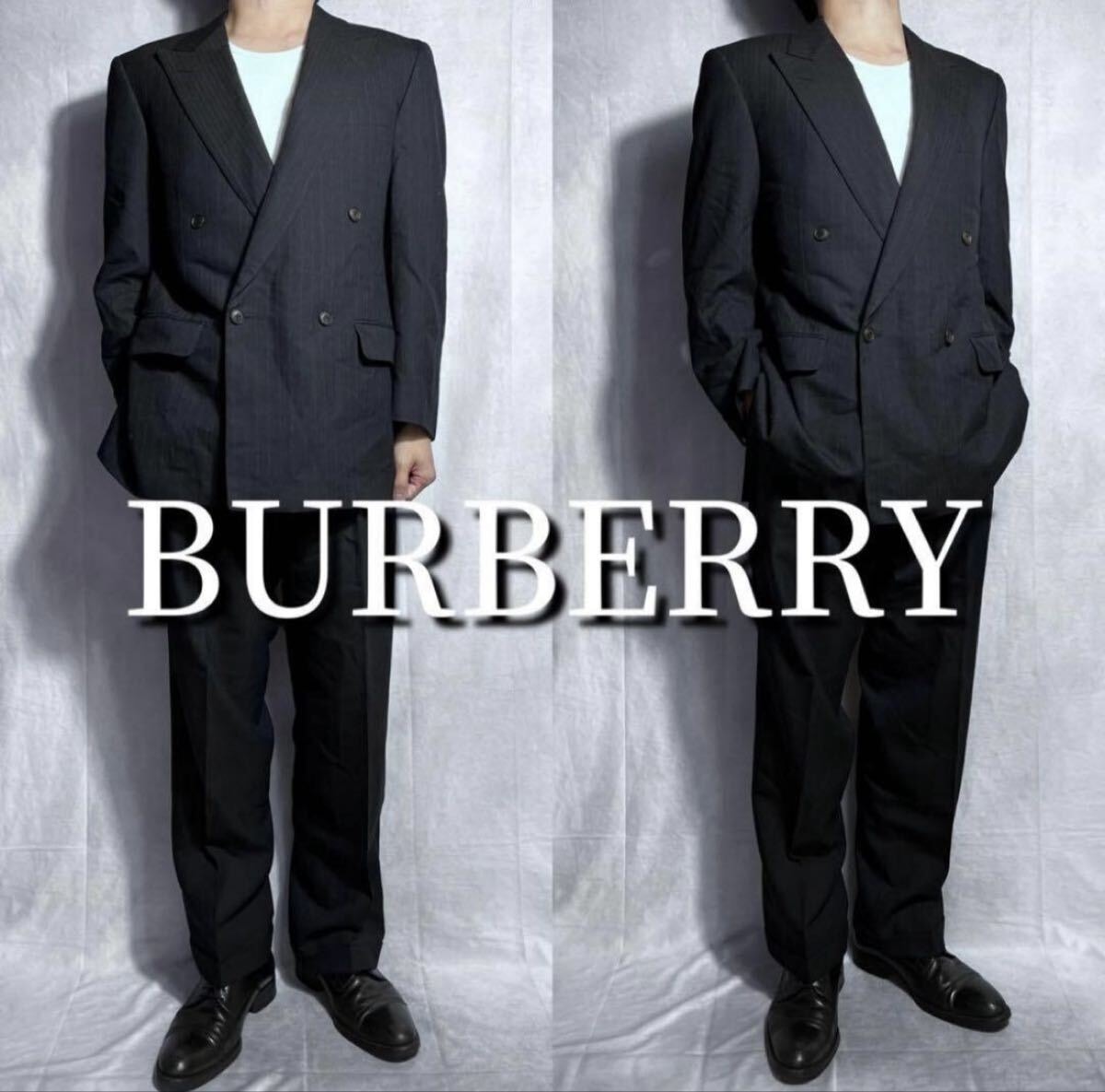 美品 BURBERRY セットアップ ダブルスーツ ネイビー ストライプ