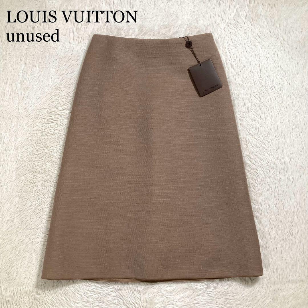 未使用タグ付き LOUIS VUITTON ルイヴィトン フレアスカート ひざ丈 ウール混 LVロゴ