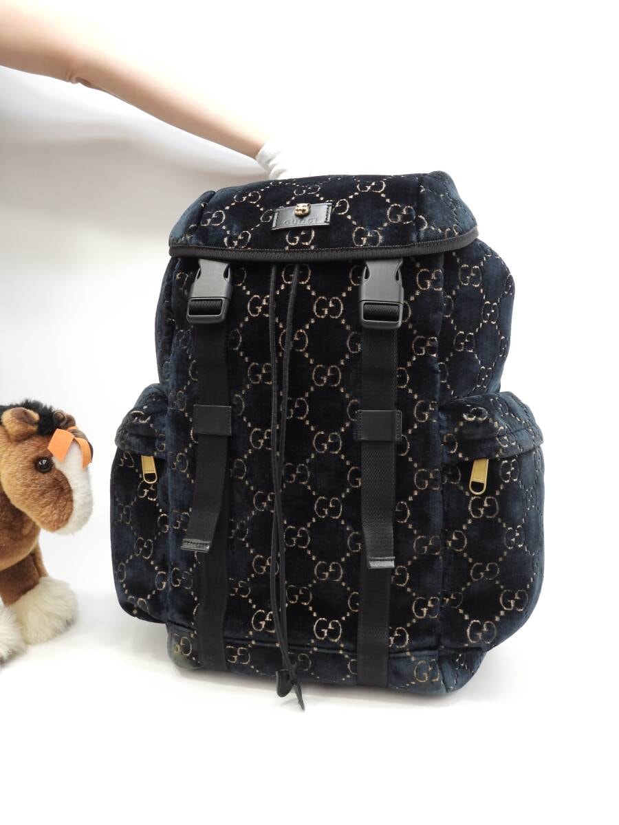 グッチ バックパック大 タイガー ベロア青系 リュックサック バッグ@ 7