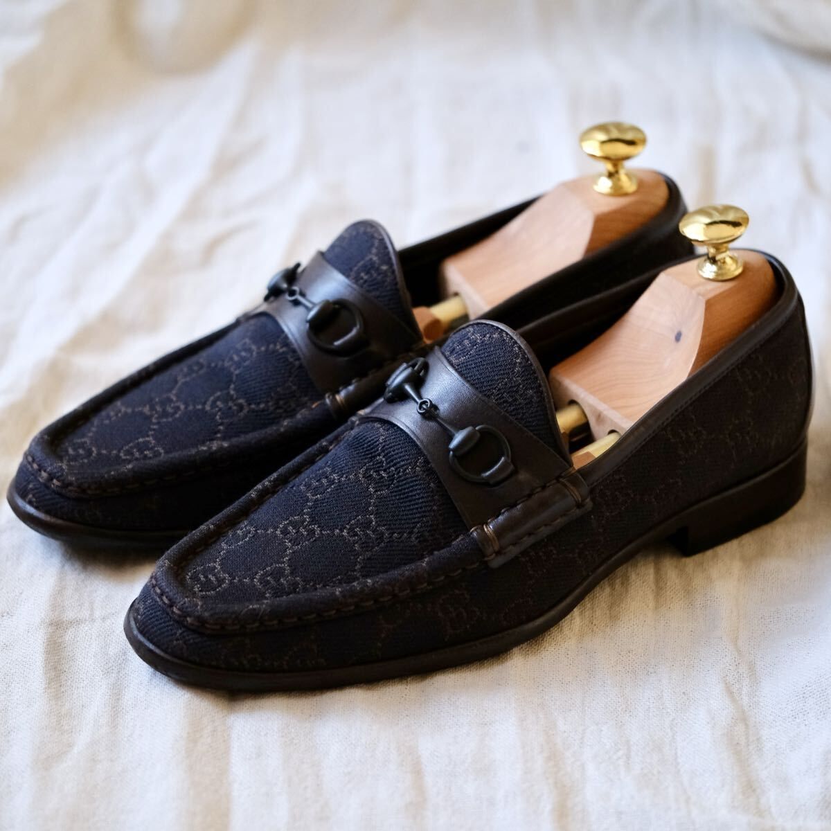 希少美品GUCCIグッチ キャンバスグッチシマホースビットローファー黒37C