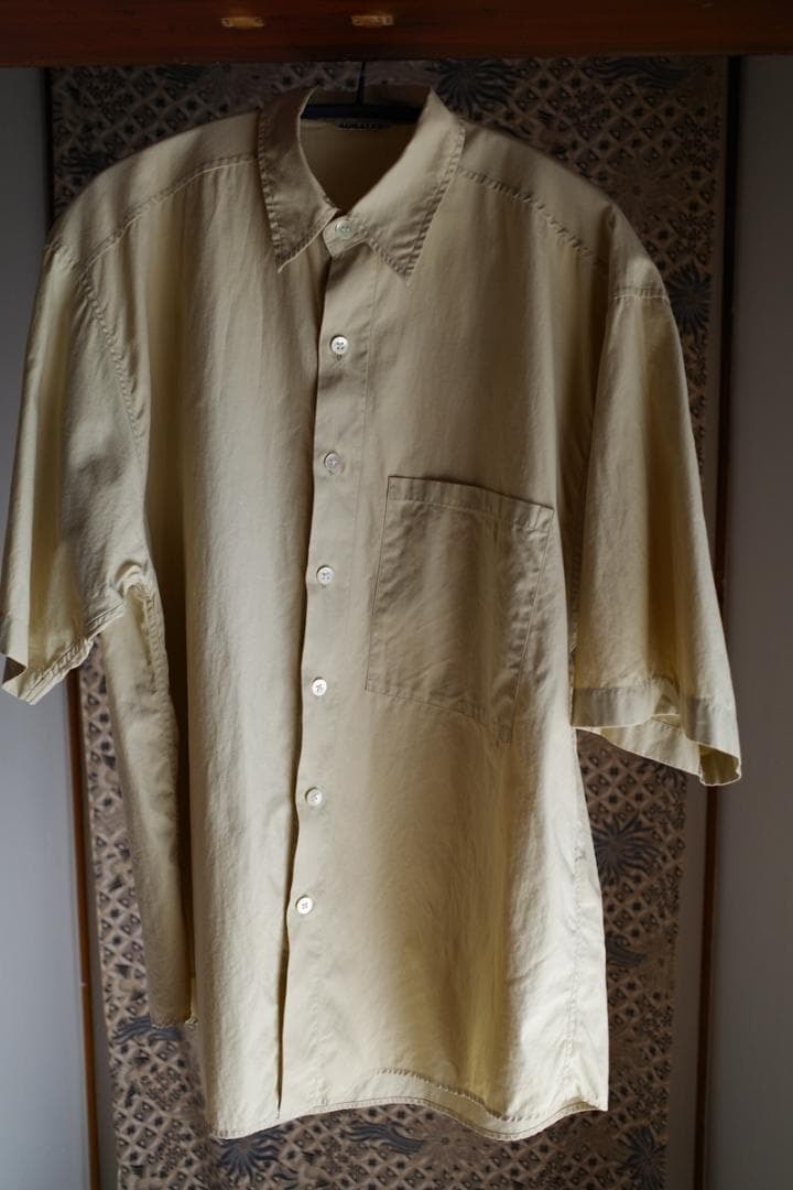 AURALEE WASHED FINX シャツ　ライトグリーン