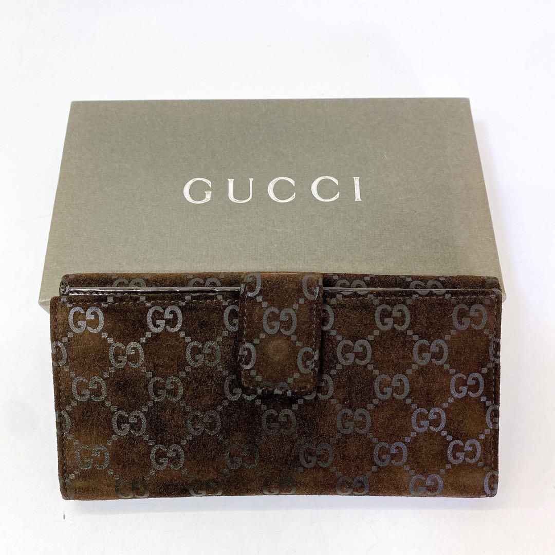 2001 美品 GUCCI 長財布 ウォレット GG柄 スウェード ブラウン