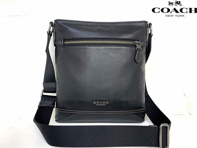 極美品★送料無料★ コーチ メンズ COACH グラハム レザー クロスボディ ショルダーバッグ 斜め掛け ブラック