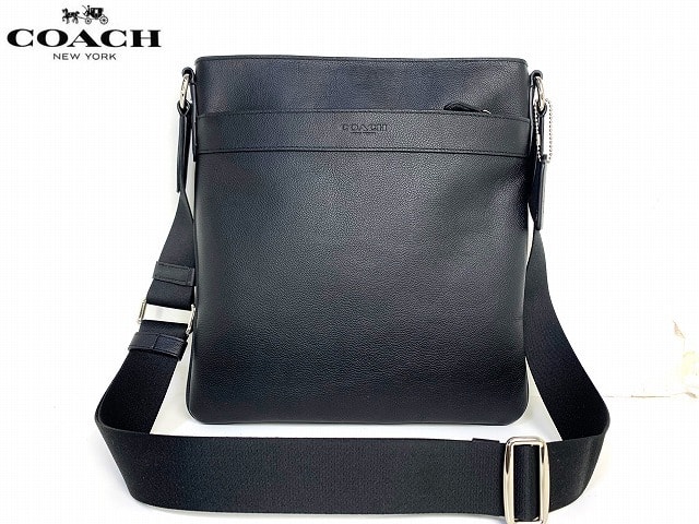 新品同様★送料無料 コーチ メンズ COACH レザー クロスボディ ショルダー バッグ 斜め掛け ブラック
