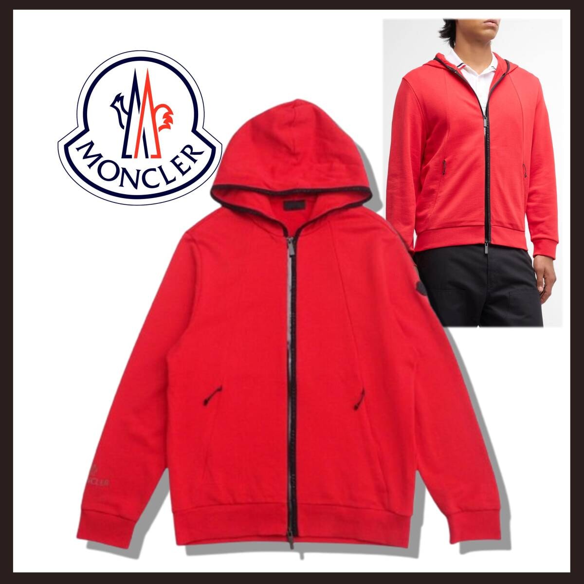 ●○新品 未使用 モンクレール マリア アペルタ コン カプッチョ レッド M【MONCLER】フード付きジップアップパーカー○●