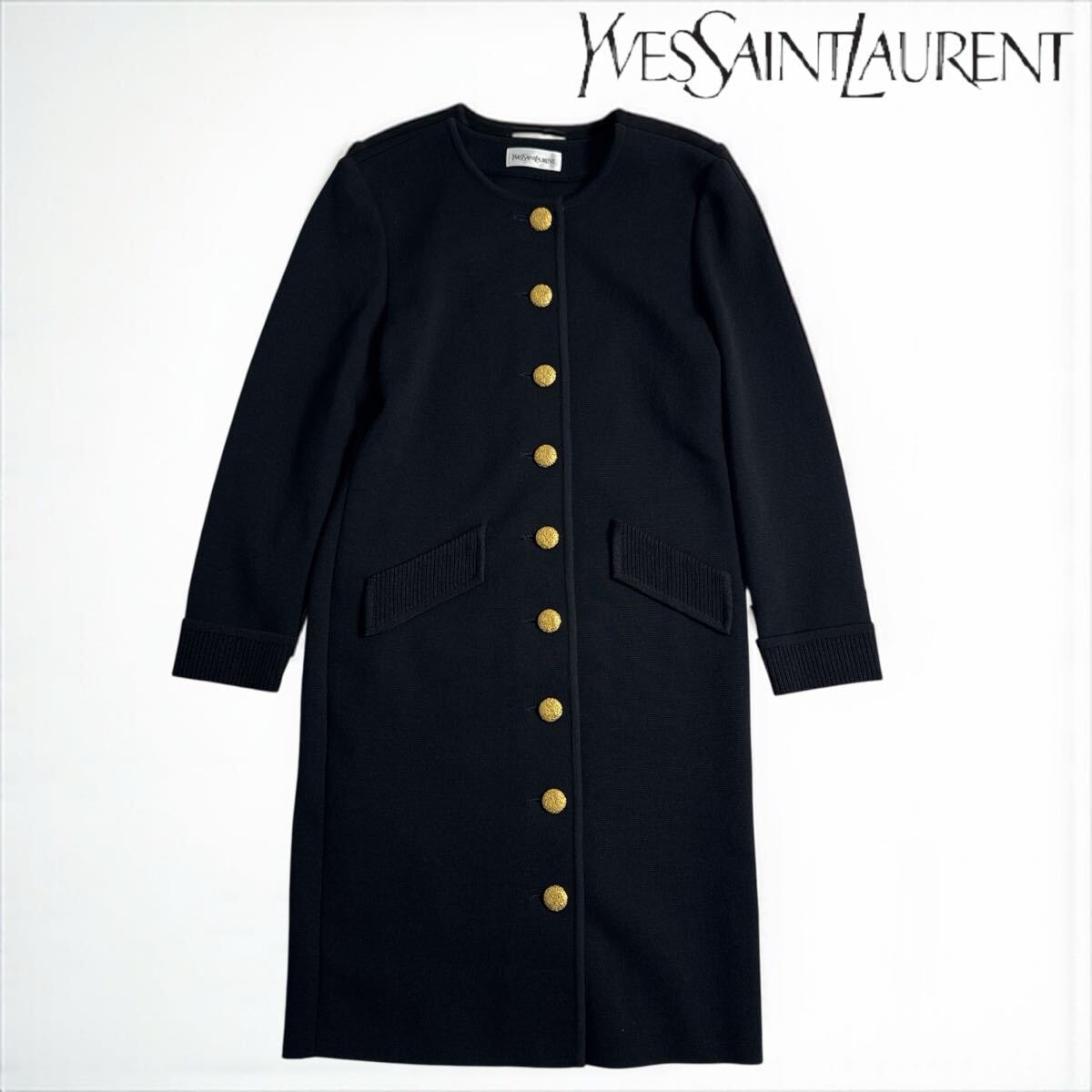 極美品✨ イヴ・サンローラン ニットワンピース 金ボタン グリーン アーカイブM 極美品✨ イヴ・サンローラン ニットワンピース 金ボタン