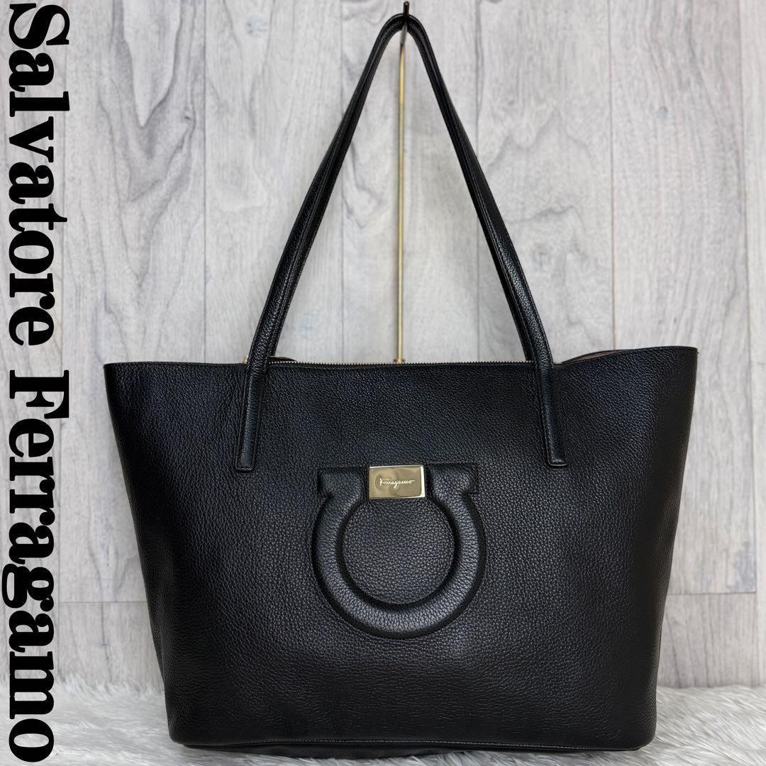 人気 A4可 デカロゴ ガンチーニ Salvatore Ferragamo サルヴァトーレ フェラガモ トートバッグ ショルダーバッグ ブラック 肩掛け