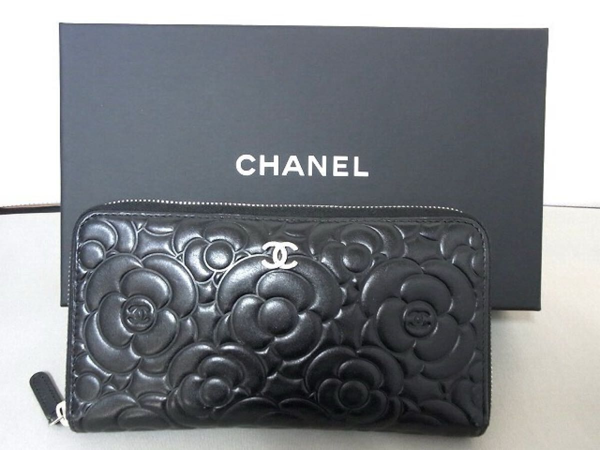 CHANEL　カメリア長財布　上質皮革　USED品　程度よし　箱付き