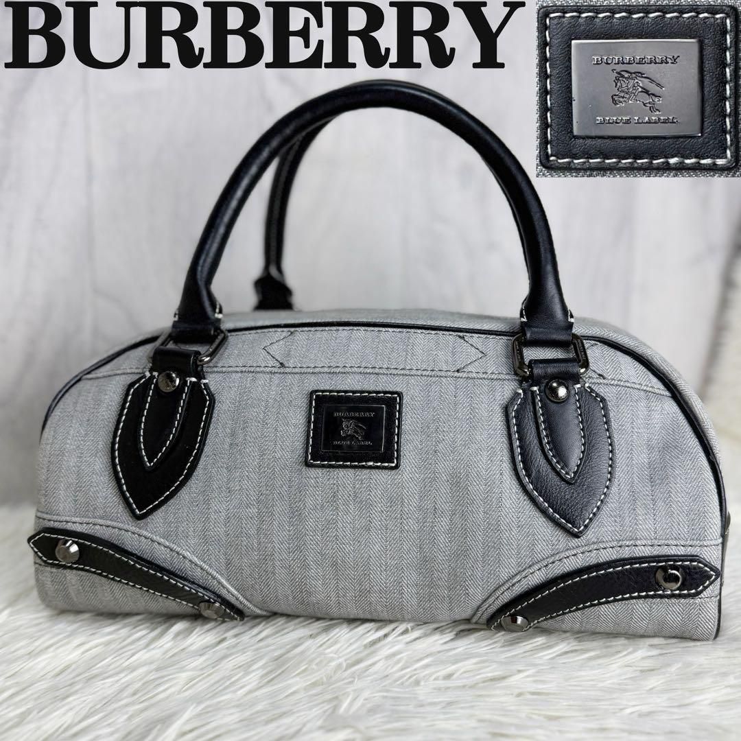 美品 BURBERRY バーバリー ホースロゴ ヘリンボーン ミニボストンバッグ