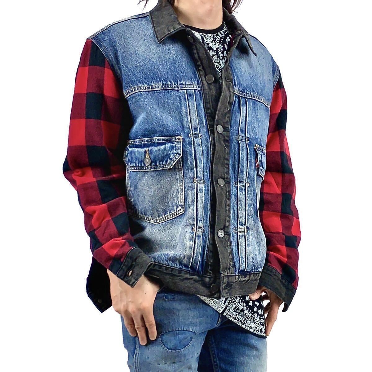 新品 levi's リーバイス フランネル チェック袖 スリーブ 2nd セカンド タイプ オーバーサイズ ワイドフィット Gジャン デニムジャケット M