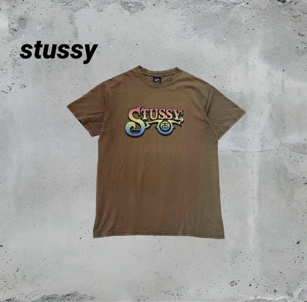 00s old stussy ステューシー　ブラウン　半袖　Tシャツ　フェード　Mサイズ ロゴTシャツ ヴィンテージ　ストリート　アメカジ　