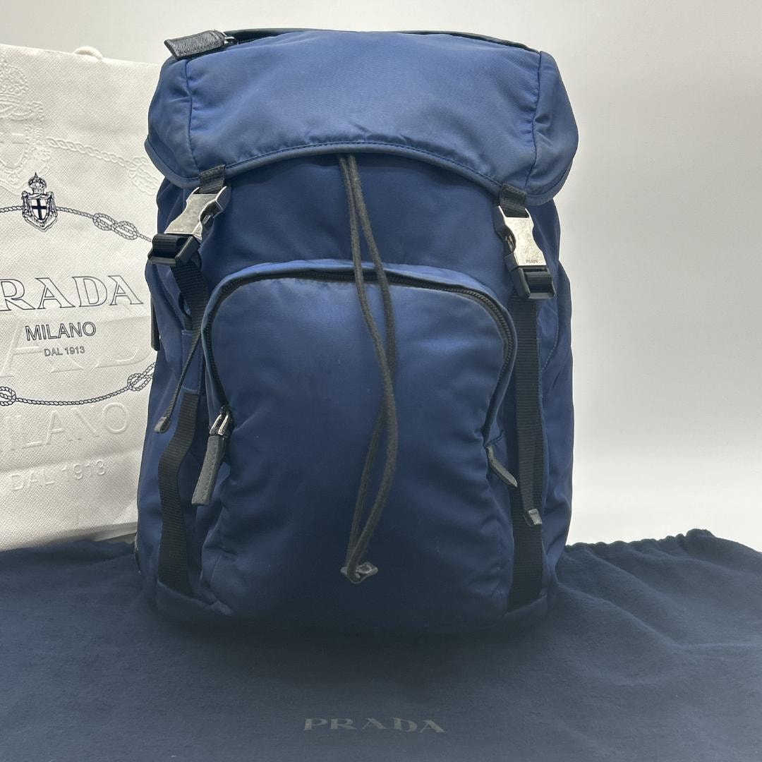 PRADA プラダ 2VZ135 テスートナイロン リュックサック バックパック トラベルバッグ 三角ロゴプレート ネイビー 紺 保存袋付き