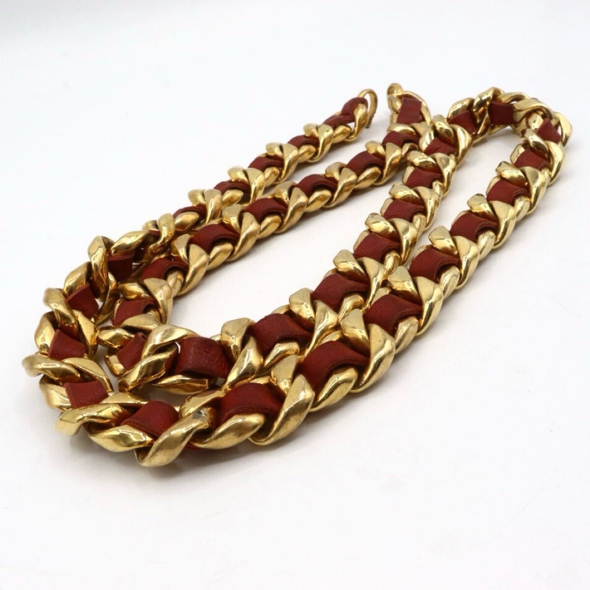 CHANEL 美品　シャネル　ゴールド　レッド　チェーン　ベルト　ヴィンテージ