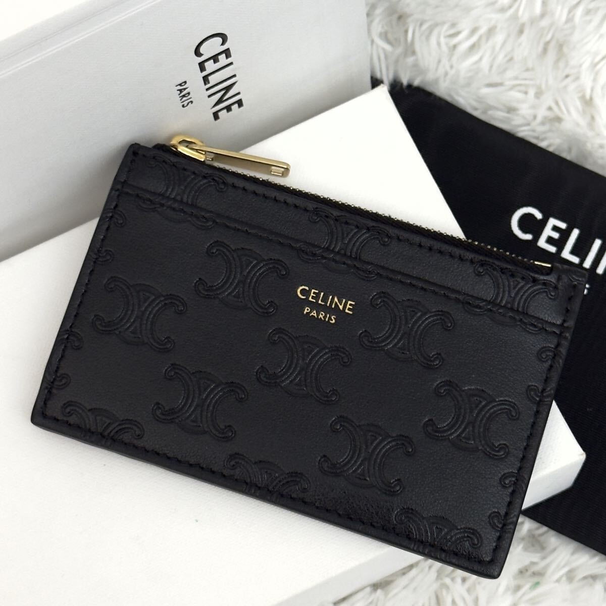 ☆極美品☆CELINE セリーヌ トリオンフ フラグメントケース 財布 現行 コインケース カードケース ブラック