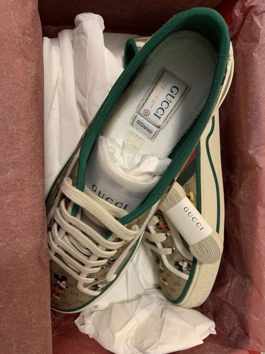 GUCCI グッチ スニーカー ×Disney ミッキーマウス TENNIS 1977 GG ローカット シューズ 靴 箱/袋付属 サイズ10 ベージュ 緑赤 伊製 大幅値