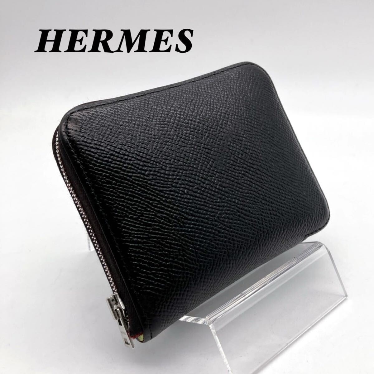エルメス HERMES 折り財布 ラウンドジップ アザップ シルクイン ブラック