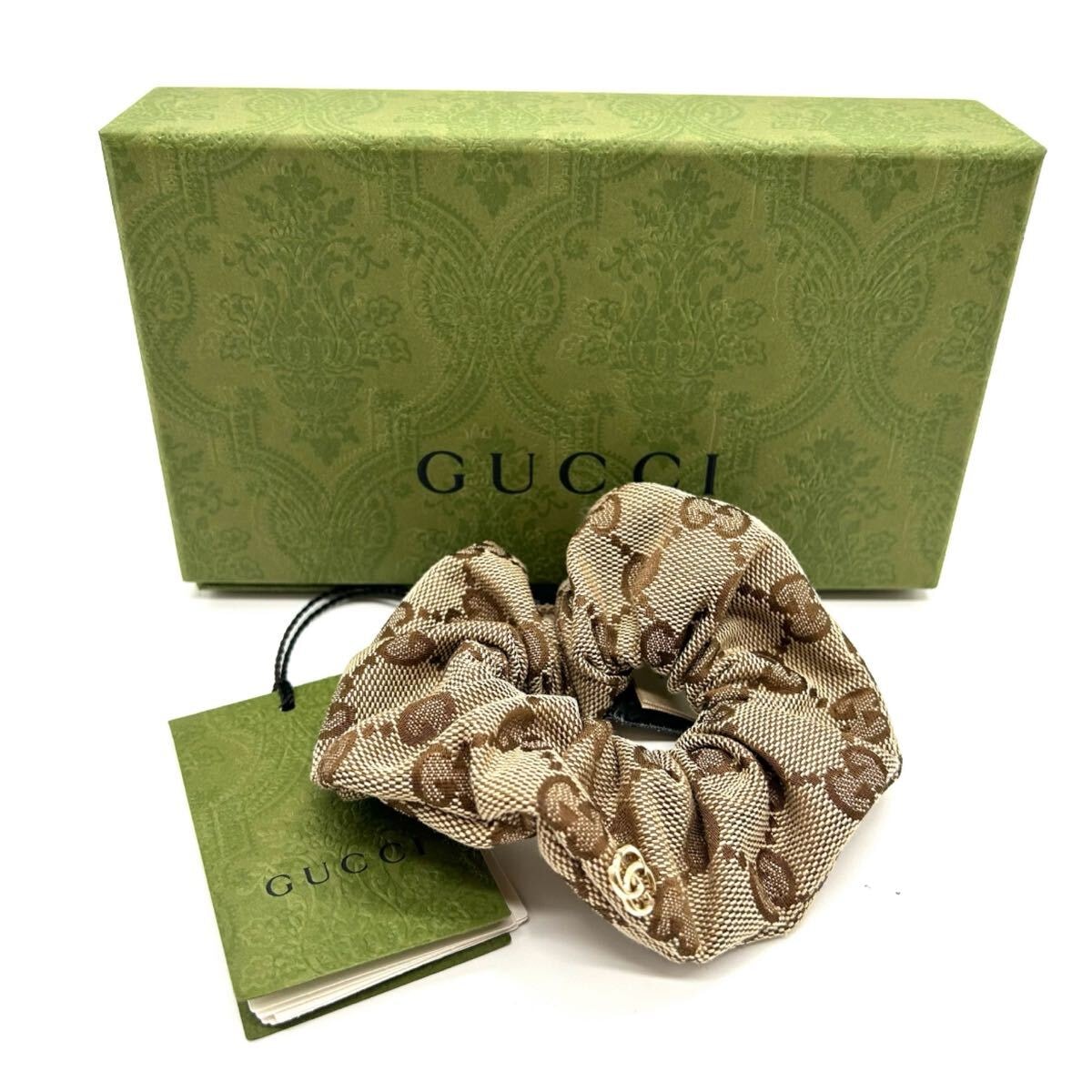 未使用に近い】GUCCI グッチ GGキャンバス シュシュ ヘアゴム ベージュ