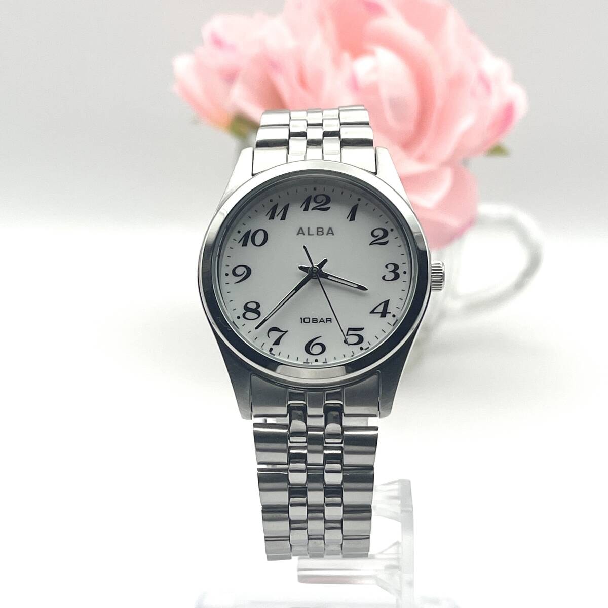 《美品》ALBA★アルバ★SEIKO★セイコー★クォーツ 腕時計★メンズ★シルバー×ホワイト★管理 765. 